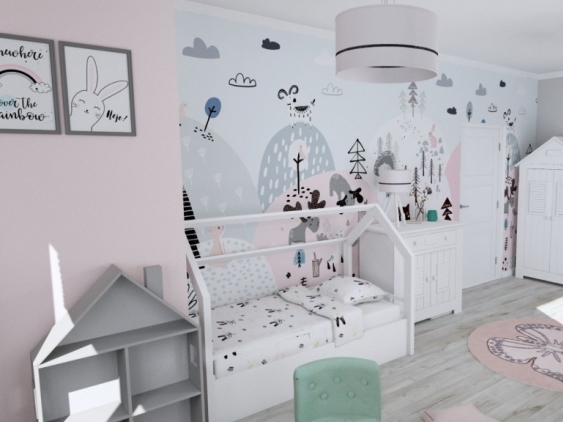 Pokój z meblami w kształcie domków dla dziewczynki - Liliana