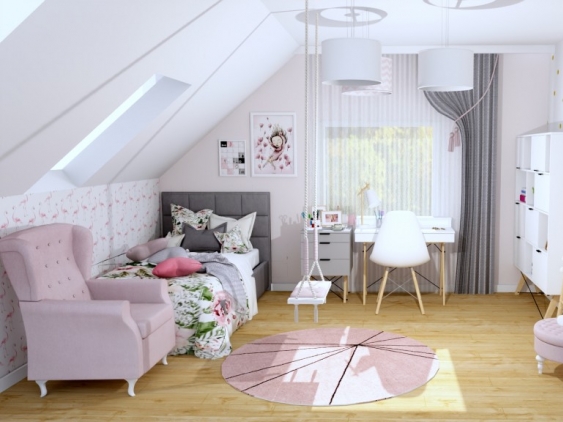 Różowy pokój z huśtawką dla dziewczynki - Sandra